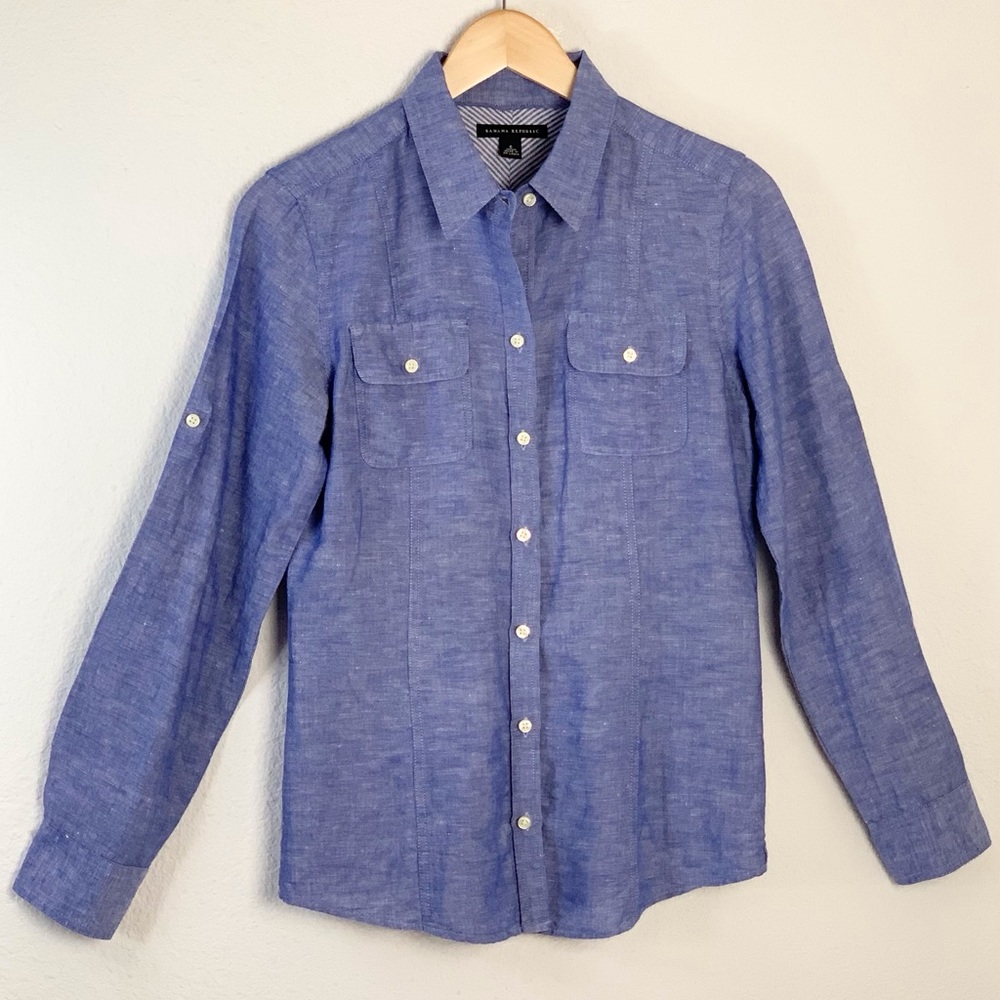 Banana Republic Voltage Blue Button Down Long Sleeve Shirt Sz 6